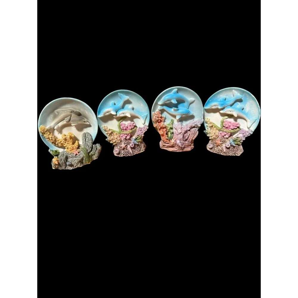 Vintage Resin Dolphin Under The Sea Ocean Plates Figurine Lot Of Four